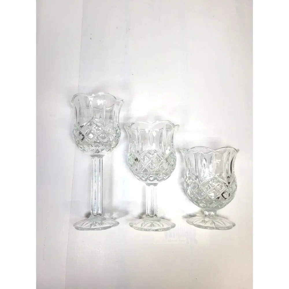 Vintage Homco Glass Tulip Candle Holders Set, Home Interiors Tiered Votive Cups